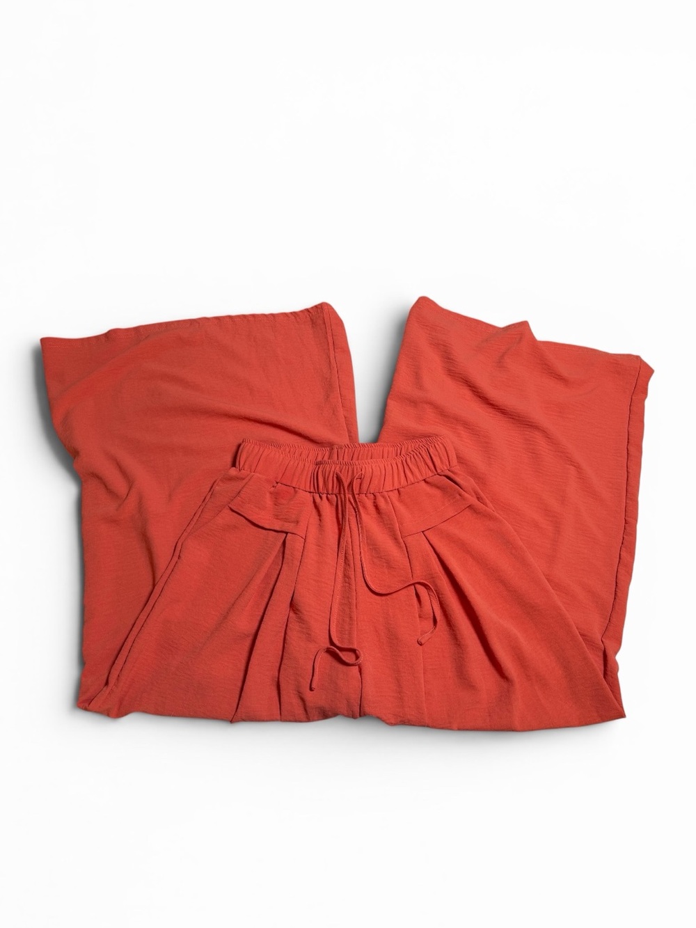Coral Pink Wide Leg Drawstring Palazzo Pants with Pocket Detail in Size Medium - Picture 7 of 11